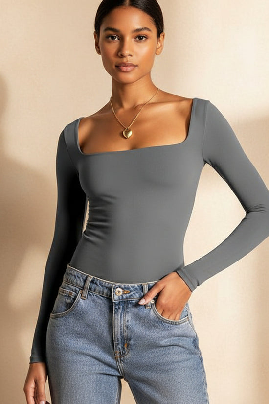 Square Neck Milk Silk Pullover Long Sleeves 