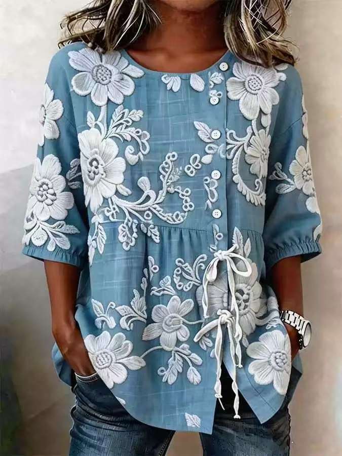 Women's Casual And Versatile Floral 3D Printed Top 