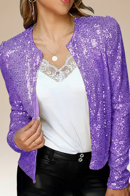 Women's Fashion Colorblock Sequin Short Casual Jacket 