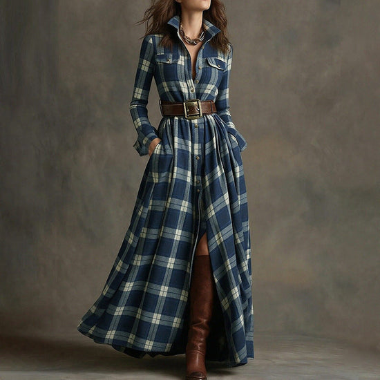 Elegant Commuter Printed Lapel Slim-Fit Dress 