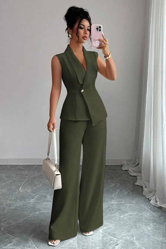 Sleeveless Blazer And Straight-leg Pants Two-piece Set 