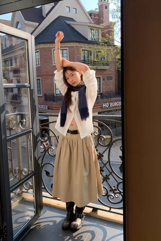 Fashionable Relaxed A-line Skirt Draping High-end Mid-length Pleated Skirt 