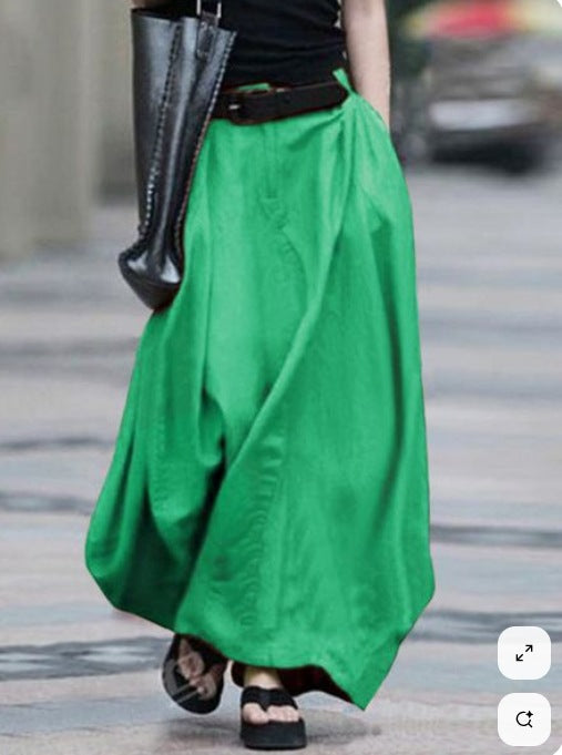 Womens Solid-color High-waisted Long Skirt 