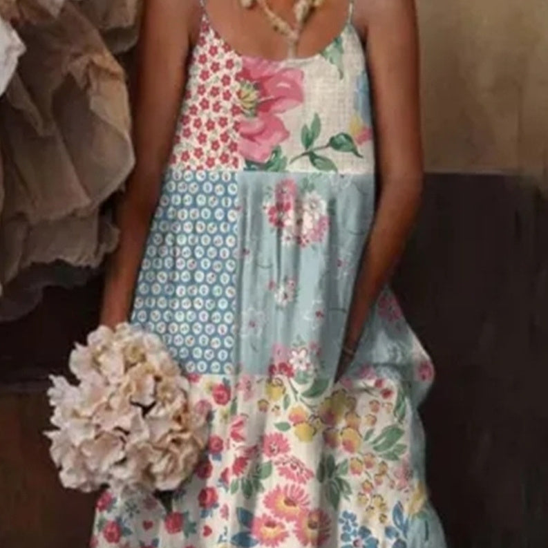 🌺 European & American Style Floral Art Print Sling Holiday Dress FitiqueFit