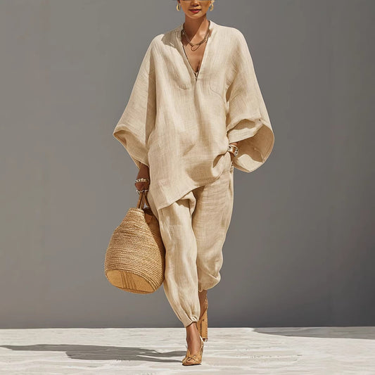 Women's Casual Loose Solid Color Shirt Set 