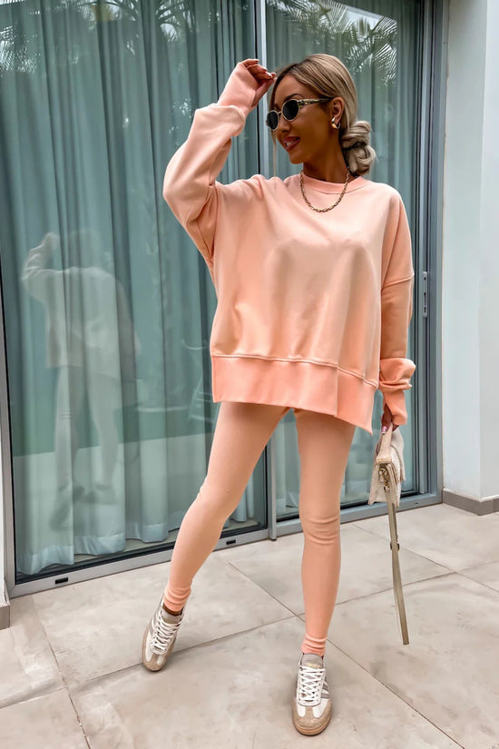 Sweater Suit Women's Casual Loose Long Sleeve Crew Neck Split Top Tight Trousers 