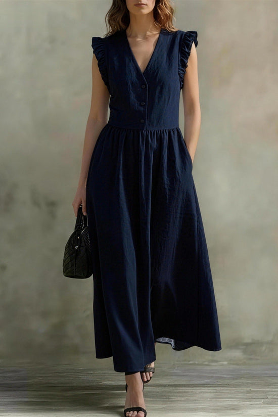 Casual Fashionable Elegant V-Neck Dress With Pockets 