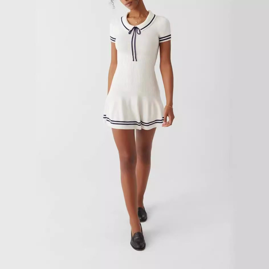Women's New College Style Short Sleeve Striped Knitted Dress CJ