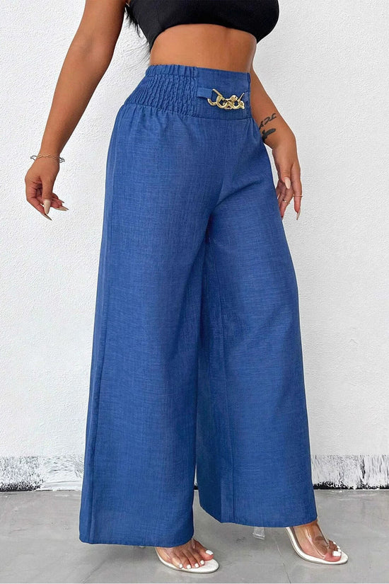 New Womens Fashionable Retro High-Waist Elastic Drapey Wide-Leg Long Pants For Women 