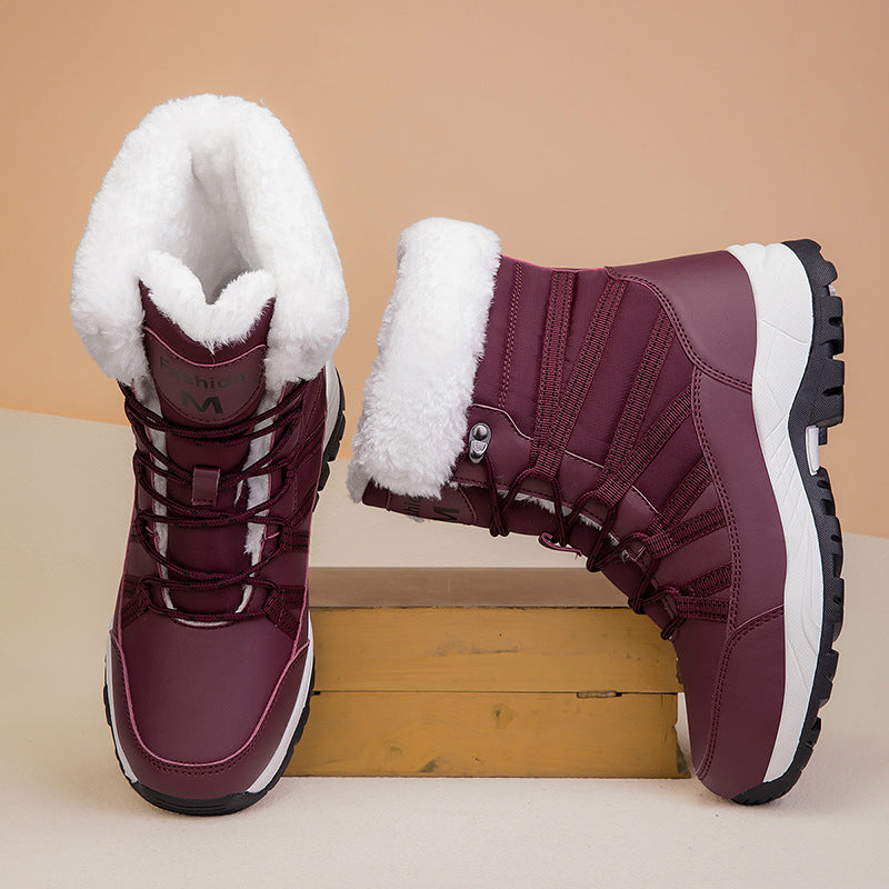 Winter Fleece-lined Thicker Non-slip Cotton-padded Shoes Outdoor Middle Boots CJ