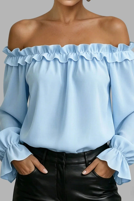 Spring Summer New Elegant Casual Ruffle Off-Shoulder Long-Sleeve Shirt For Women 