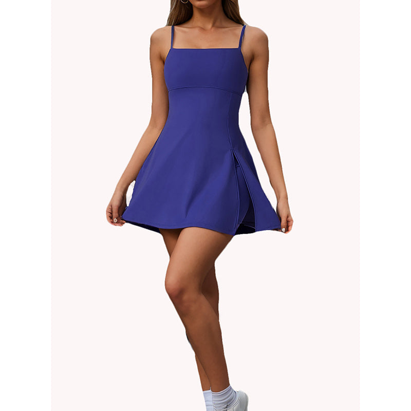 Womens Spaghetti Strap Tennis Dress With Shorts Workout Side Slit Active Golf Dresses CJ US
