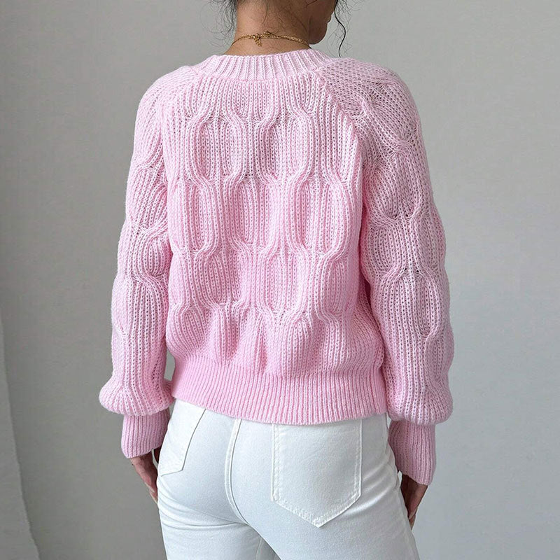 Women's Bow Cropped Cardigan - Long Sleeve V-Neck Button Down Knit Sweater Top 