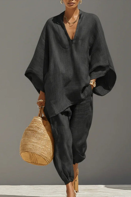 Casual Relaxed Loose-Fitting Solid-Color Shirt Set 