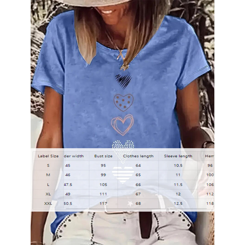 Women's Cute Heart Print T-Shirt Comfortable Round Neck Spring Summer Tee Diversi Fashion™