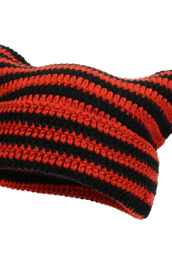 Women’s Hand Knitted Striped Cat Hat – Cute Warm Winter Beanie - FitiqueFit
