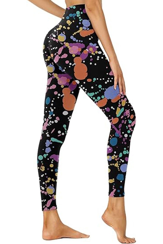 Cropped High-Waisted Leggings – Color Inkjet Print Workout Pants CJ US