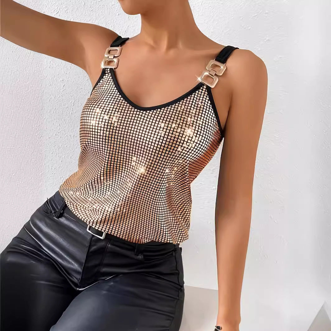 Summer Sequined Suspender Chain Vest Top Women's  Clothing FitiqueFit
