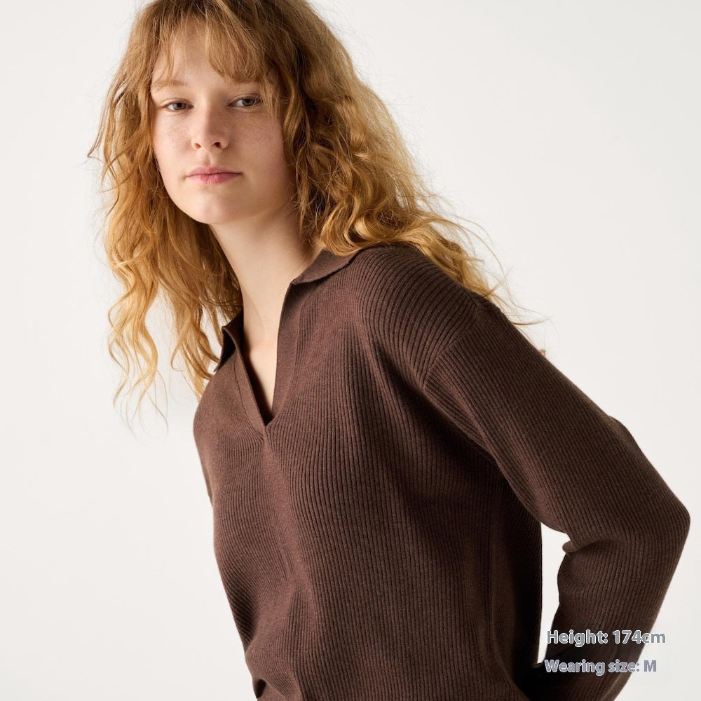 Women's Machine Washable Rib Half-open Collar Sweater CJ