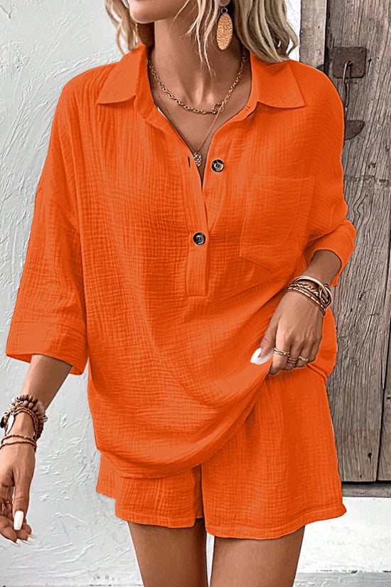 Casual Double-Panel Shirt With Lapel Collar Casual Two-Piece Set 
