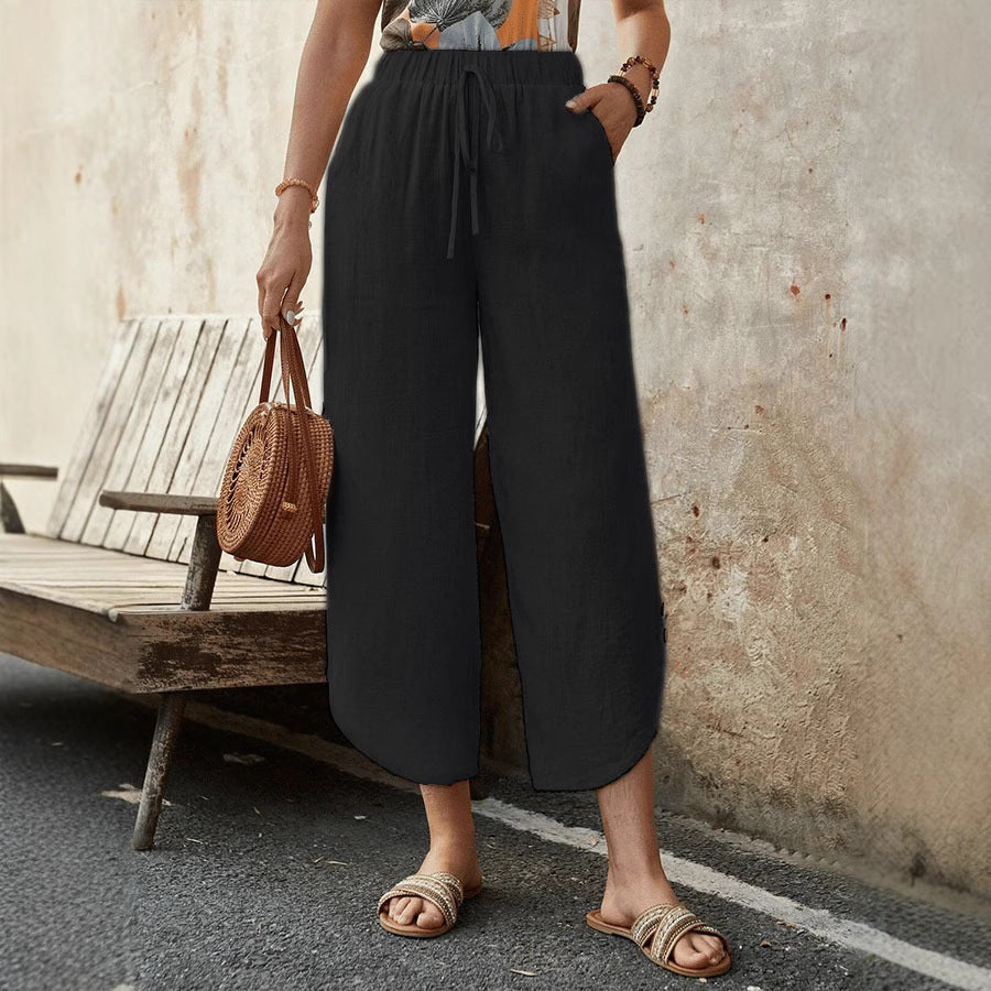 🌿 Women's Cotton-Linen Cropped Drawstring Pants FitiqueFit