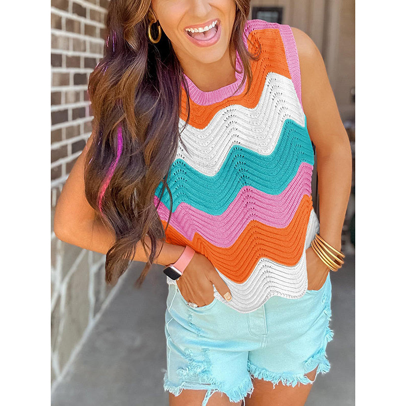 Women’s Rainbow-Striped Cropped Sweater Vest CJ US