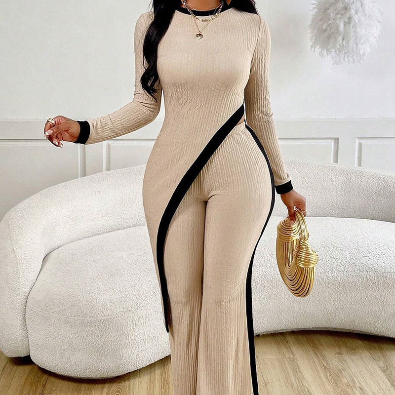 Women's 2 Piece Outfit Sexy Asymmetrical Hem Long Sleeve Top And Wide Leg Pants Sets Elegant Vacation Going Out Suit Diversi Fashion™