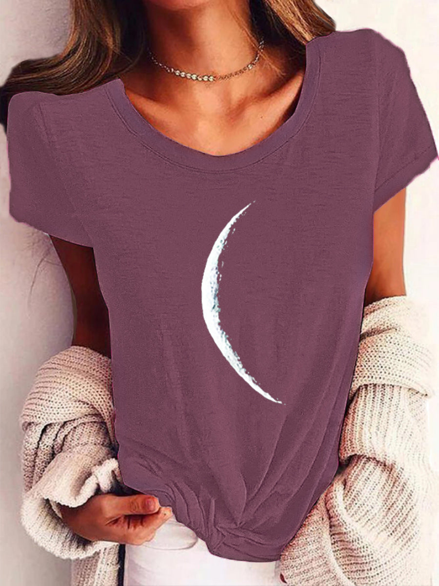 Wide Collar Printed T-Shirt – Casual Short Sleeve Top for Women FitiqueFit