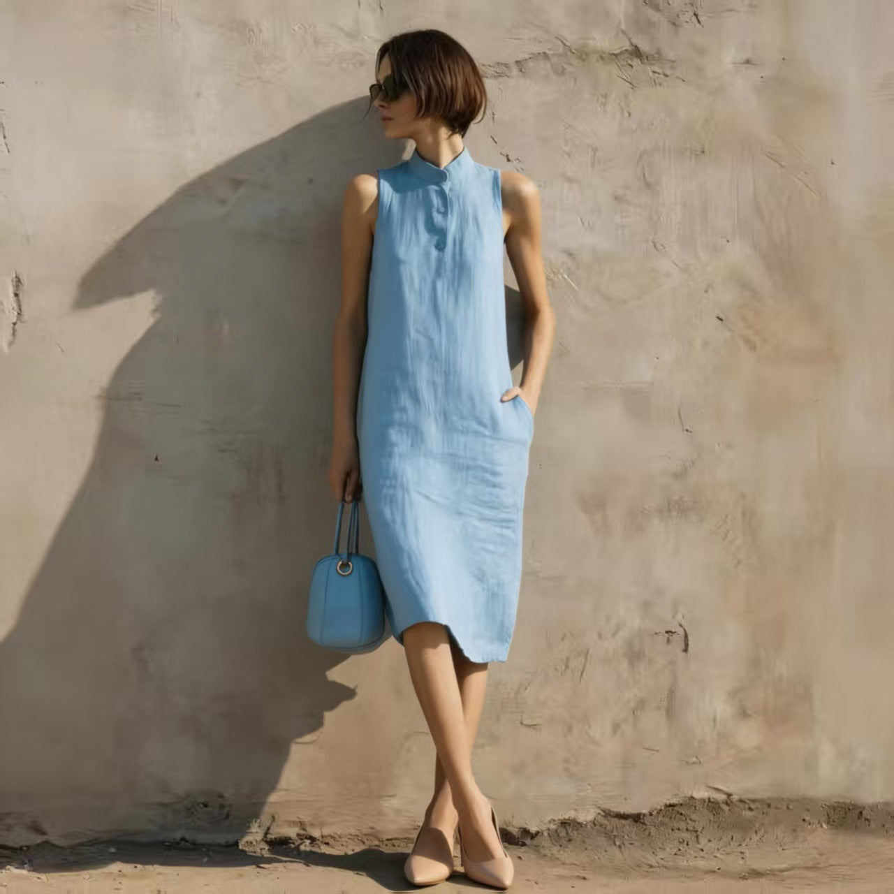 Solid-color Loose Sleeveless Dress 