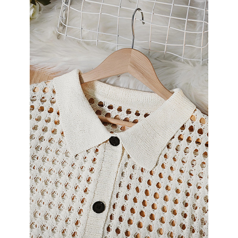 Women's Plus Size Cardigan Lightweight Hollow Out V-Neck Button Down Long Sleeve Knit Coat, 0XL-4XL CJ US