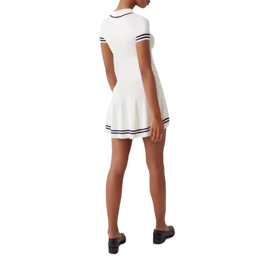 Women's New College Style Short Sleeve Striped Knitted Dress CJ
