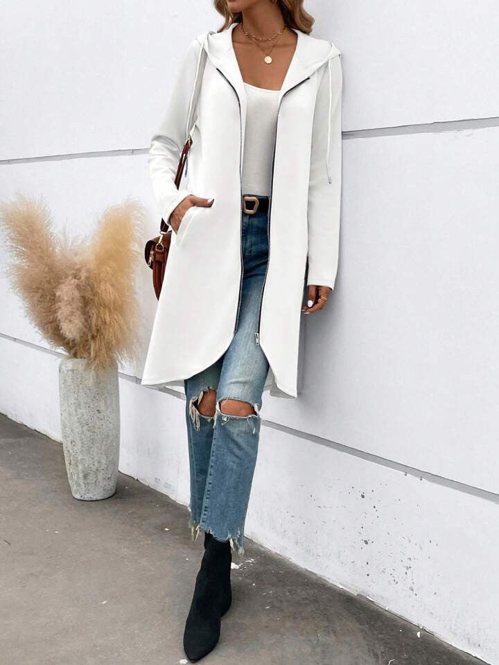 Personality Street Zip Hooded Long Velvet Lining Sweatshirt 
