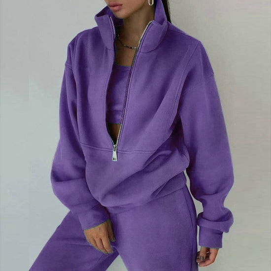Women's 2-Piece Zip Neck Long Sleeve Sweatshirt & Slim Fit Pants Set - Sporty Streetwear Outfit For Fall&Winter CJ US