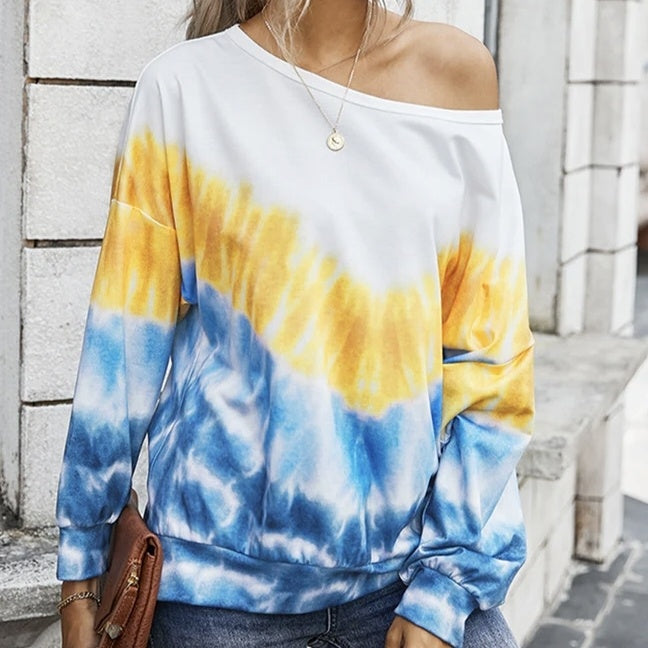 Ladies' Fashionable New Casual Long Sleeved Round Neck Gradient Contrasting Pullover Hoodie Top CJ US