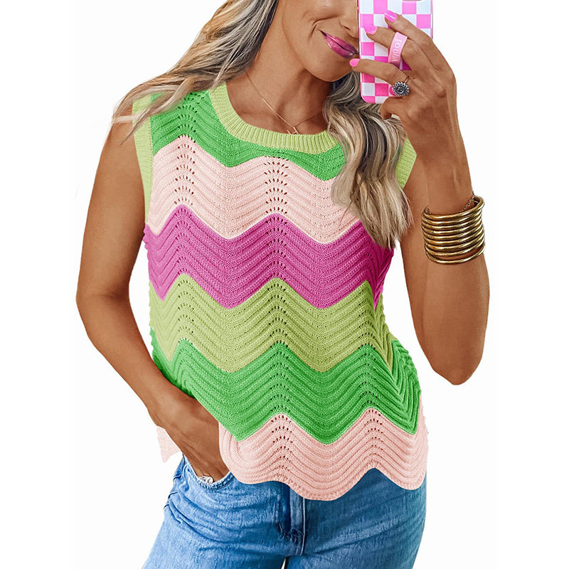 Women’s Rainbow-Striped Cropped Sweater Vest CJ US