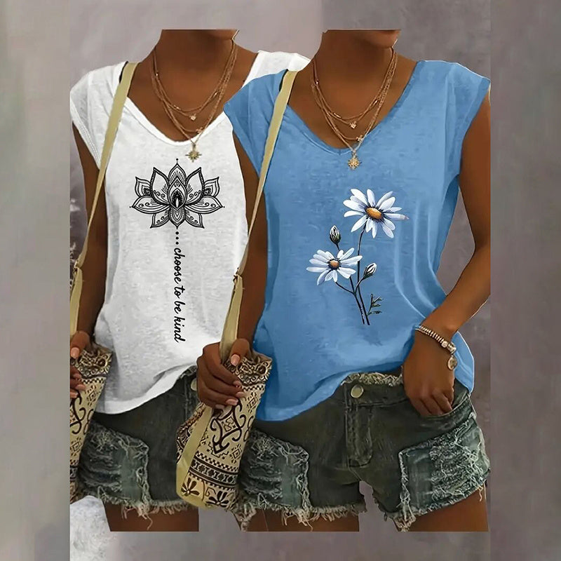 2-Pack Women's V-Neck Sleeveless Tank Tops – Loose Fit Casual Summer Beach Shirts FitiqueFit
