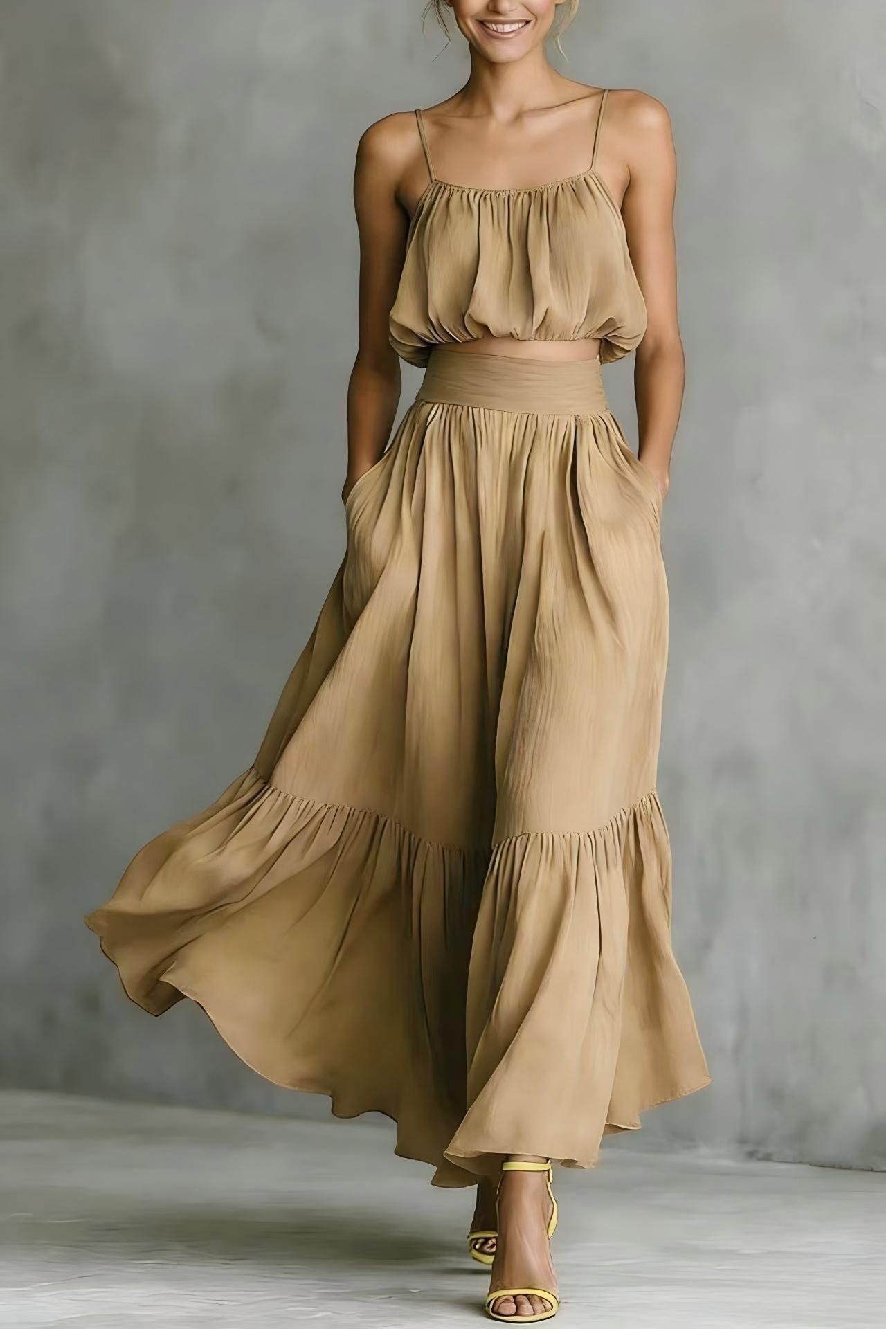 Two-piece High-waist Flared Skirt Set 