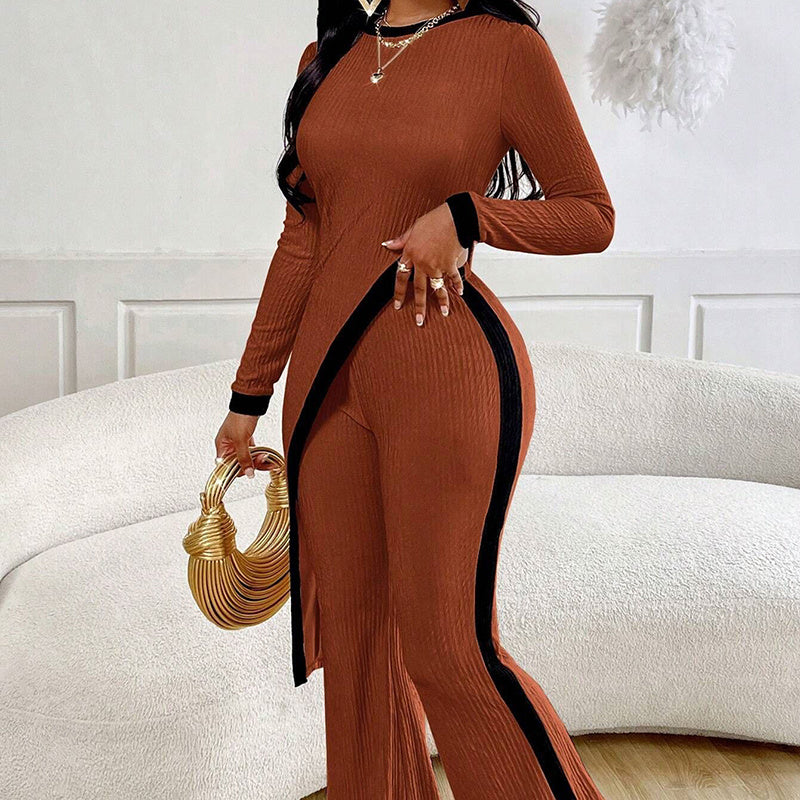 Women's 2 Piece Outfit Sexy Asymmetrical Hem Long Sleeve Top And Wide Leg Pants Sets Elegant Vacation Going Out Suit Diversi Fashion™