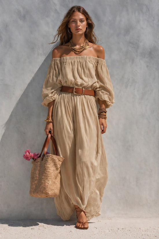 Womens Boat-Neck Sleeveless Casual Cotton-Linen Maxi Dress 