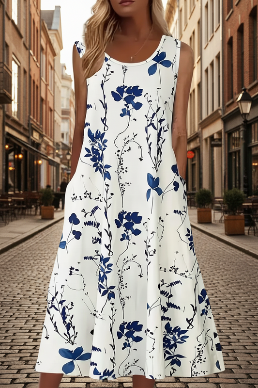 Elegant Floral Print Two-Piece Set - Round Neck 