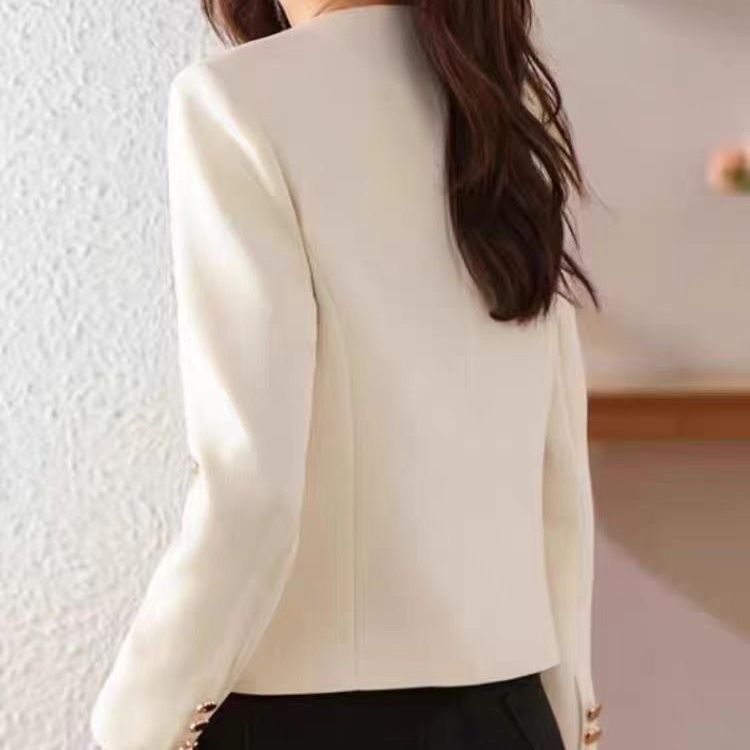 Womens Casual Cropped Jacket With A Crew Neck 