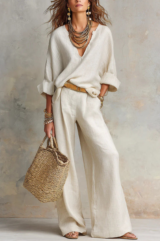 Fashionable Casual Linen Loose Vacation Set 