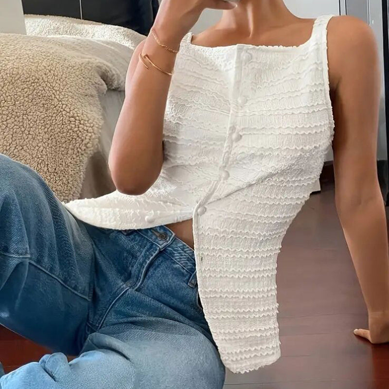 Trendy Square Neck Button Up Vest Top Y2k Going Out Tank Tops CJ US
