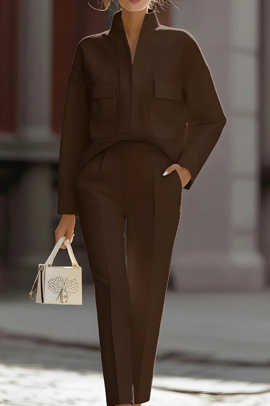 Stylish Urban Commuter Pocketed Top And Pants Set 