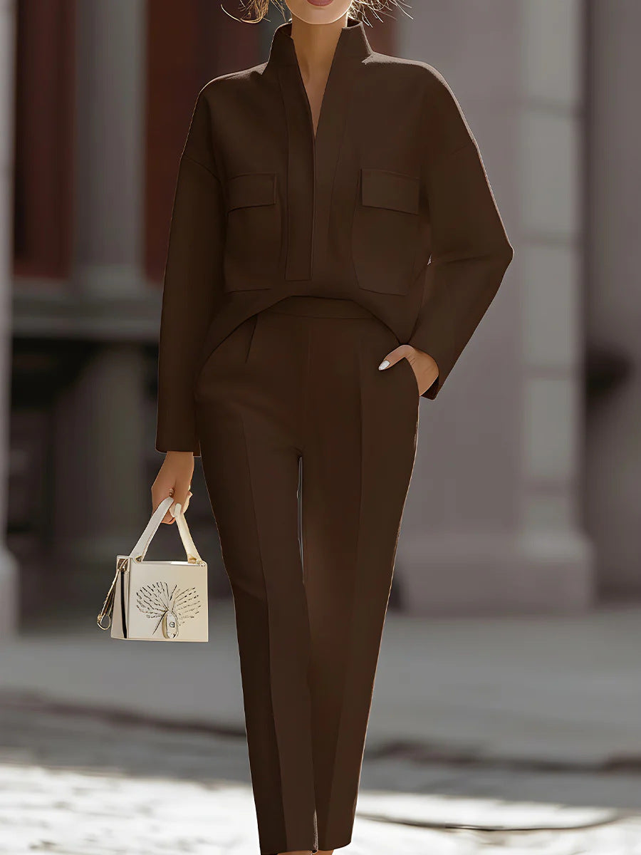 Stylish Urban Commuter Pocketed Top And Pants Set 