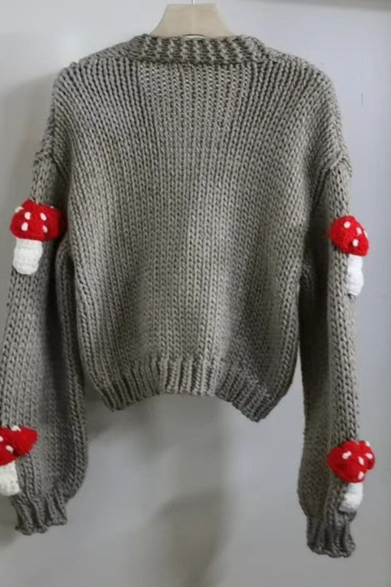 Women’s Mushroom Crochet Short Cardigan – Loose Fit Knit Sweater CJ