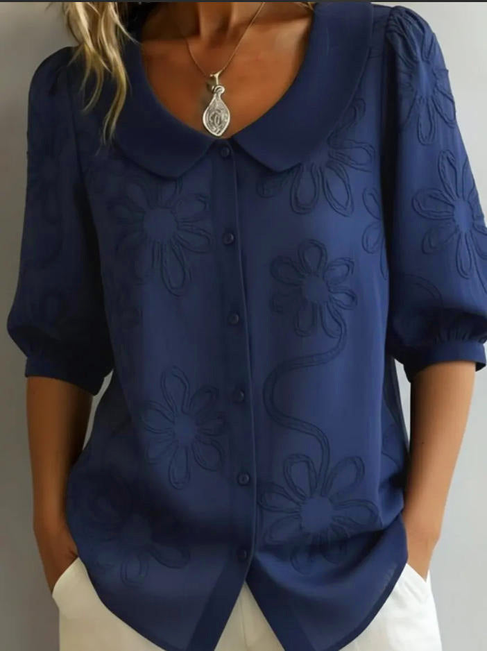 Loose-fit Retro Buttoned 3D Embroidered Floral Shirt 