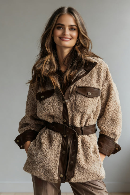 Women’s Vintage PU Leather Jacket – Lamb Fur Lined Autumn Winter Coat - FitiqueFit