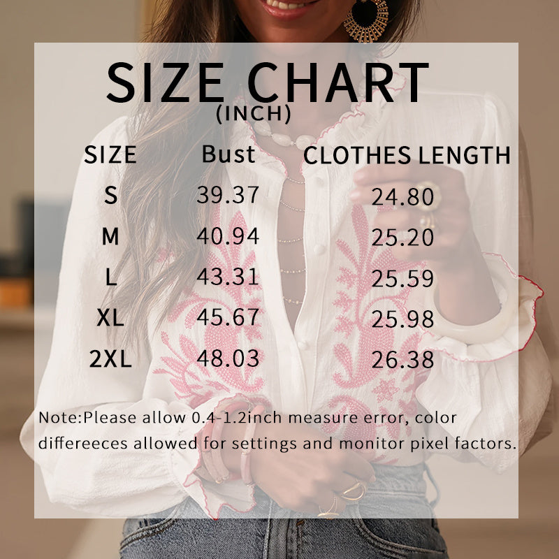 Boho Style Floral Ruffle Blouse, Women's Dressy Casual V-Neck Lantern Sleeve Button Down Shirt CJ US