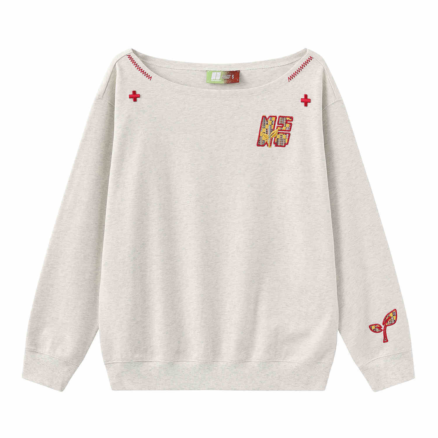 Women's Paste Cloth Embroidery Slant Shoulder Loose Long Sleeve Top CJ